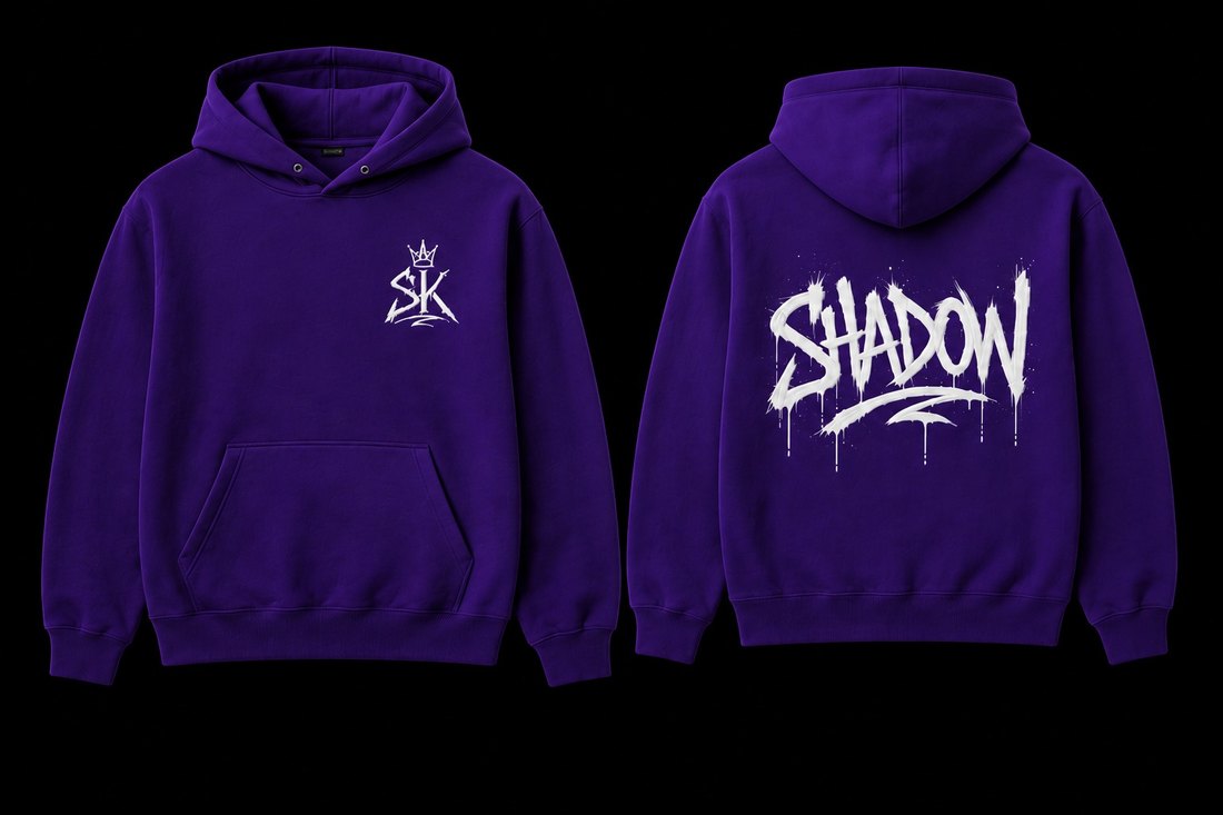 Felpa Shadow viola, fronte e retro