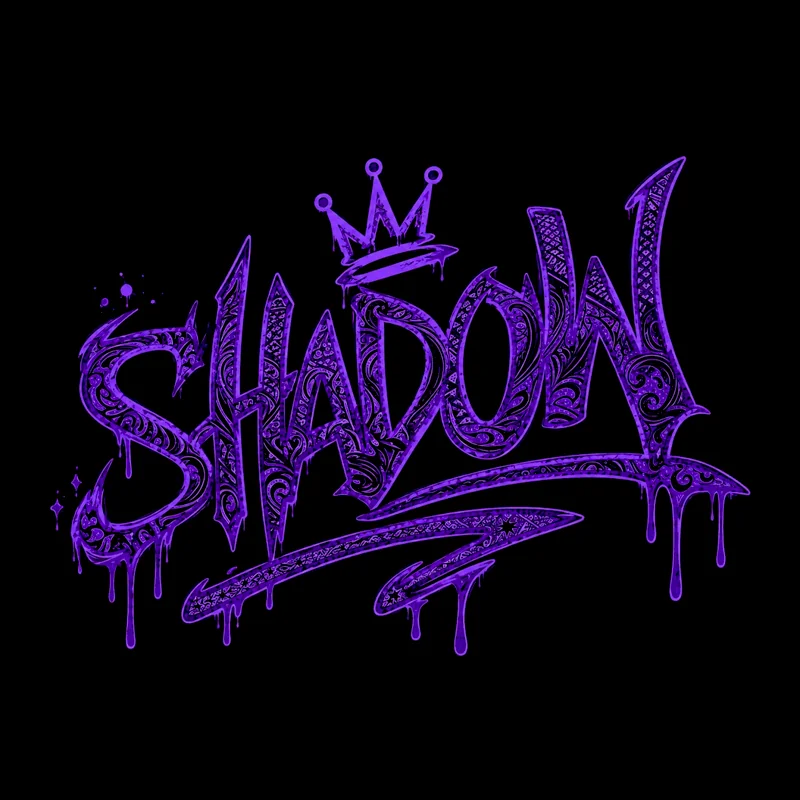 Logo Shadow, scritta graffiti viola con la corona